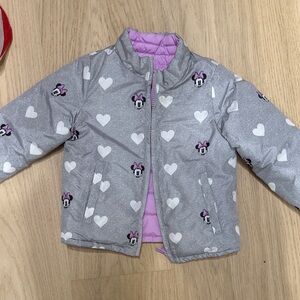 GAP Kids Gray and Pink Heart Puffer Jacket
